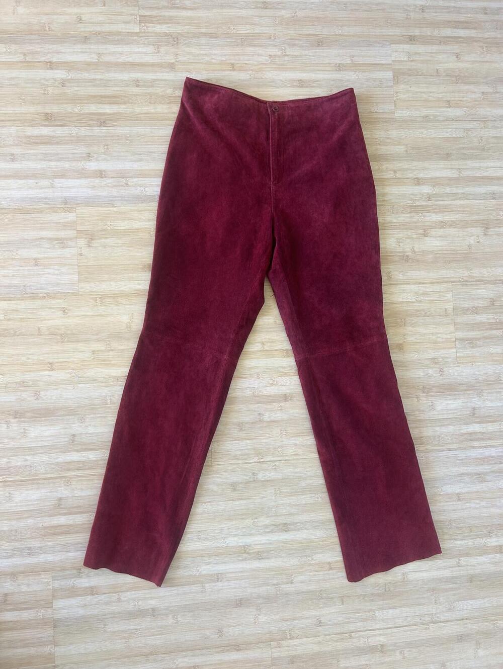 Live a Little Leather Pants 14 Raspberry Suede Straight Leg Vintage Style
